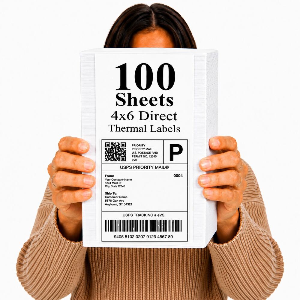 LABELS 4X6 DIRECT THERMAL (100 SHEETS) WHITE SHIPPING LABEL STACK SELF ADHESIVE